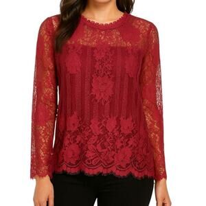 NWT Soho New York & Company Burgundy Lace Top With Scalloped Hem XS